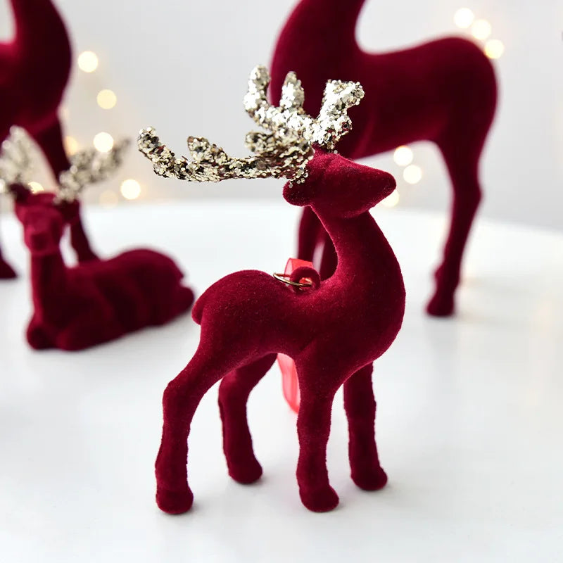New Christmas elk glitter burgundy flocked deer ornament, Christmas tree pendant, Christmas home decoration handicraft