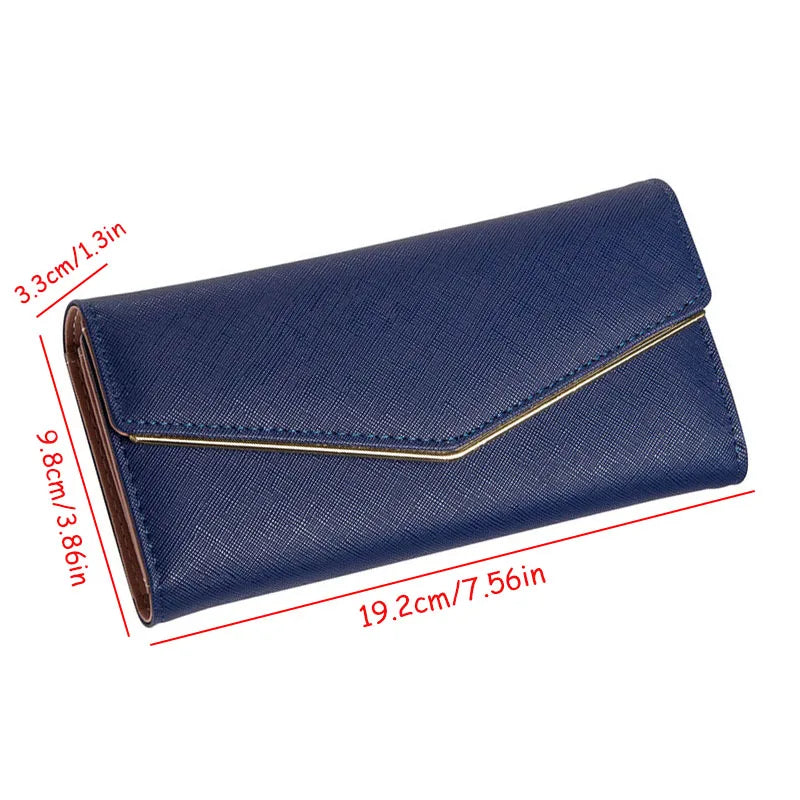 Women Envelope Style Tri-fold Wallet Solid Color Credit Card Holder Coin Money Purse Phone Handbag - You Offer