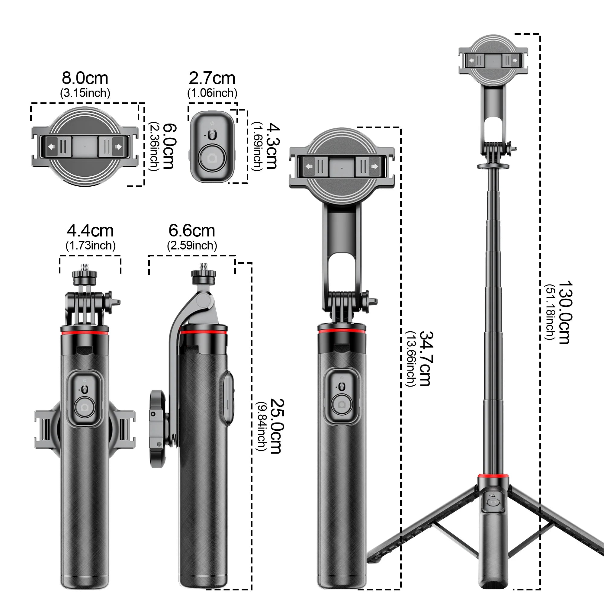 C20 Magnetic Selfie Stick Tripod for iPhone 12-16 Pro Max Travel Stand with Magsafe Phone Clamp for Android Smartphone