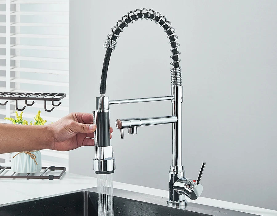 Pull Down Spring Kitchen Faucet Single Lever Hot Cold Mixer Water For Kitchen Sink Dual Spout Nozzle Faucets Crane - You Offer