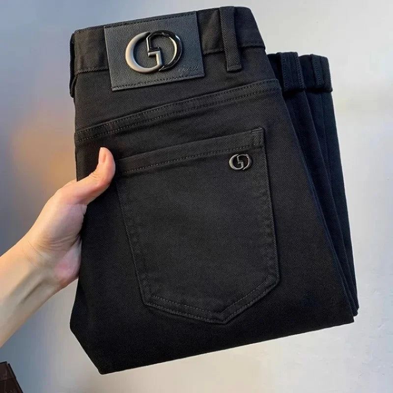 Spring Autumn Men's Elastic Slim Fit Casual Jeans Trendy Loose High End Brand Fashionable Long Trousers Popular Style - You Offer