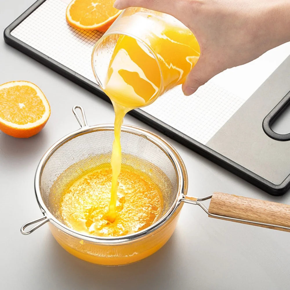 1/3pcs Kitchen baking steel flour sieve kitchen soy milk juice filter sieve filter oil spoon hand-held binaural mesh colander