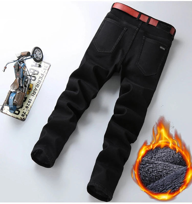 Winter Warm Jeans Men's Thickened Velvet Black Fashion Korean Trousers Plush Velvet Business Casual Straight Denim Pants - You Offer