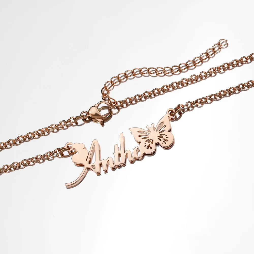 Customized Birthday Butterfly Name Necklace Personalized December Titanium Steel Luxury Clavicle Chain Women's Jewelry Wholesale - You Offer