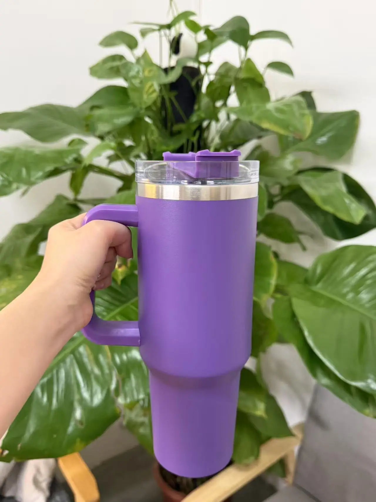 40oz stainless steel insulated water bottle, large capacity drinking cup with handle, car straw cup - You Offer