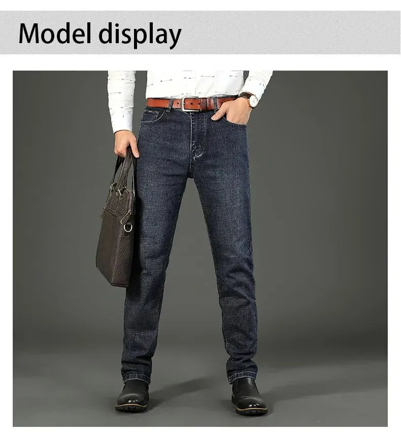 Wthinlee New Business Men's Jeans Casual Straight Stretch Fashion Classic Blue Black Work Denim Trousers Male Brand Clothing - You Offer