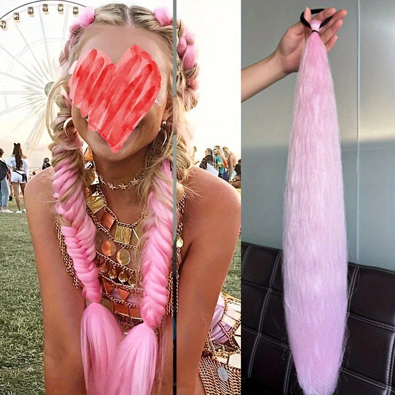Synthetic Straight Ponytail with Hair Tie Hot Anime Kpop Hunter Cosplay Costumes Wig Ponytail Hood for Women Men