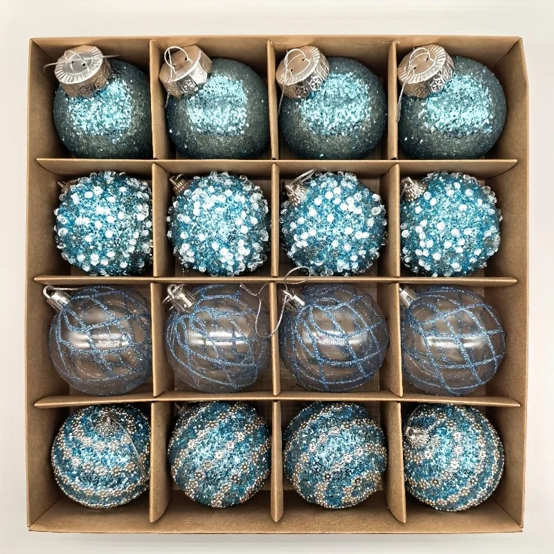 16pcs/set New Style Christmas Ball Set Glitter Deco Ball with Round Shapes for Christmas Tree Hanging Ornaments Plastic Material