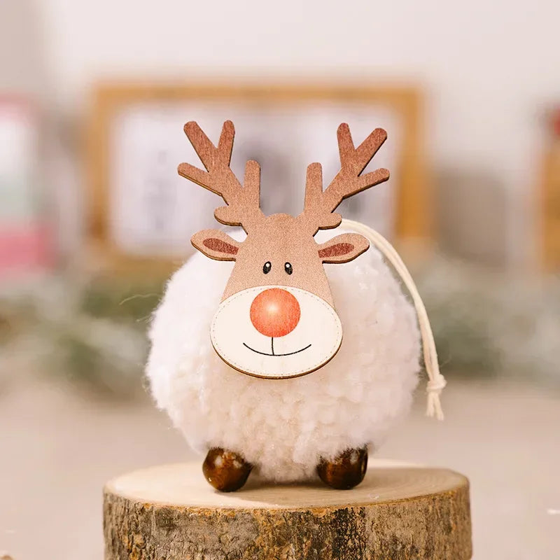 1-10pcs Christmas Felt Elk Hanging Ornaments Cute Reindeer Craft Decorations Xmas Tree Wooden Pendants New Year Party Kids Gifts