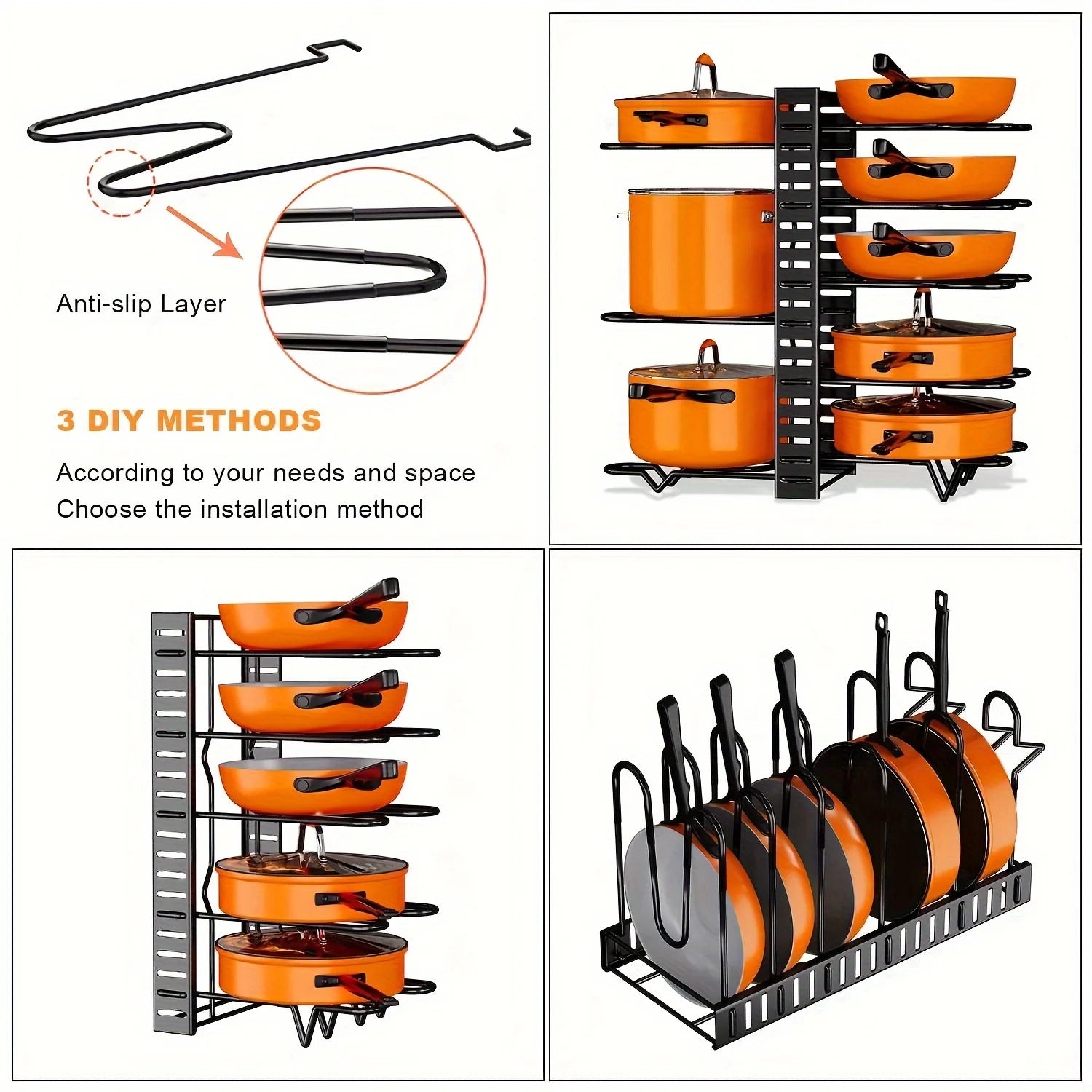 2 Pack Pot Rack, Pot Rack Organizers, Kitchen Organization & Storage Rack, Adjustable Pot Lid Holders & Pan Rack - You Offer