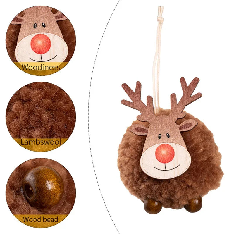 1-10pcs Christmas Felt Elk Hanging Ornaments Cute Reindeer Craft Decorations Xmas Tree Wooden Pendants New Year Party Kids Gifts