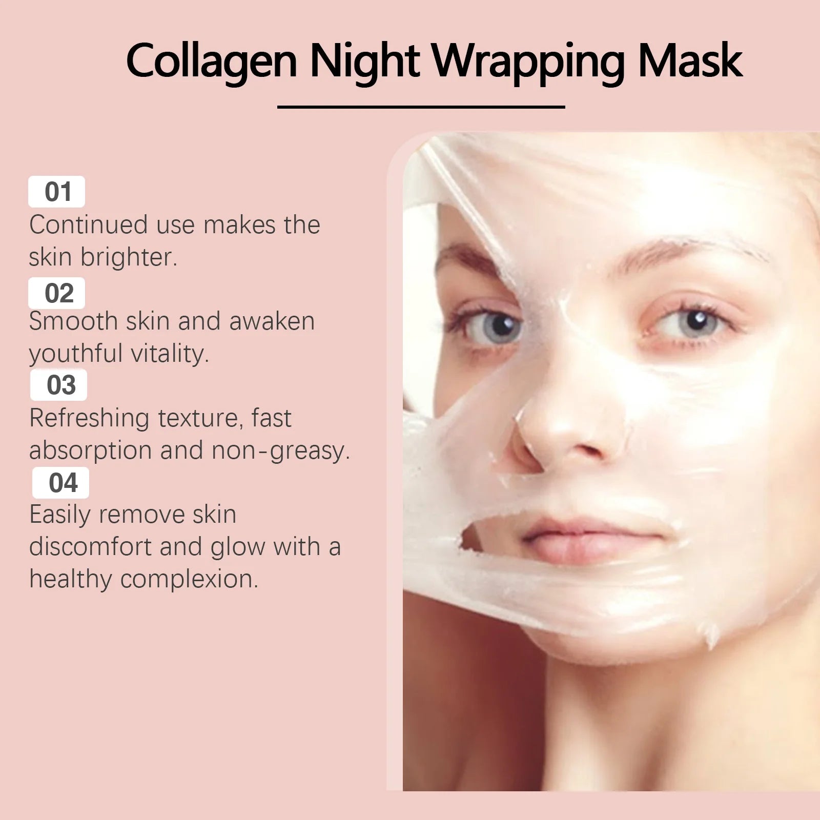 Collagen Peel-off Mask Deep Hydrating Firming Fade Fine Lines Shrink Pores Brightening Overnight Wrapping Mask Face Skin Care