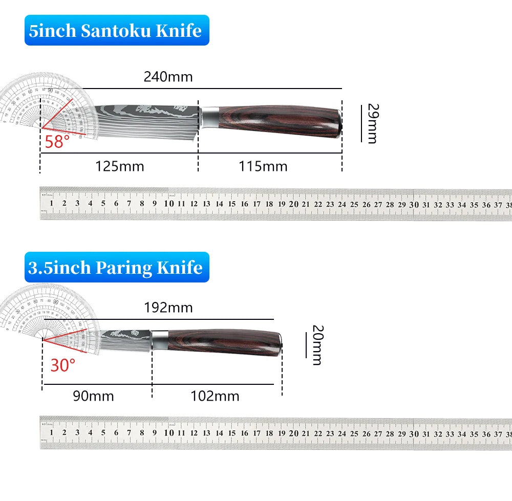 Chef knife 1-10Pcs Set Laser Damascus Pattern Kitchen Knives Sharp Japanese Santoku Slicing Utility Knife Cleaver Boning Knives - You Offer