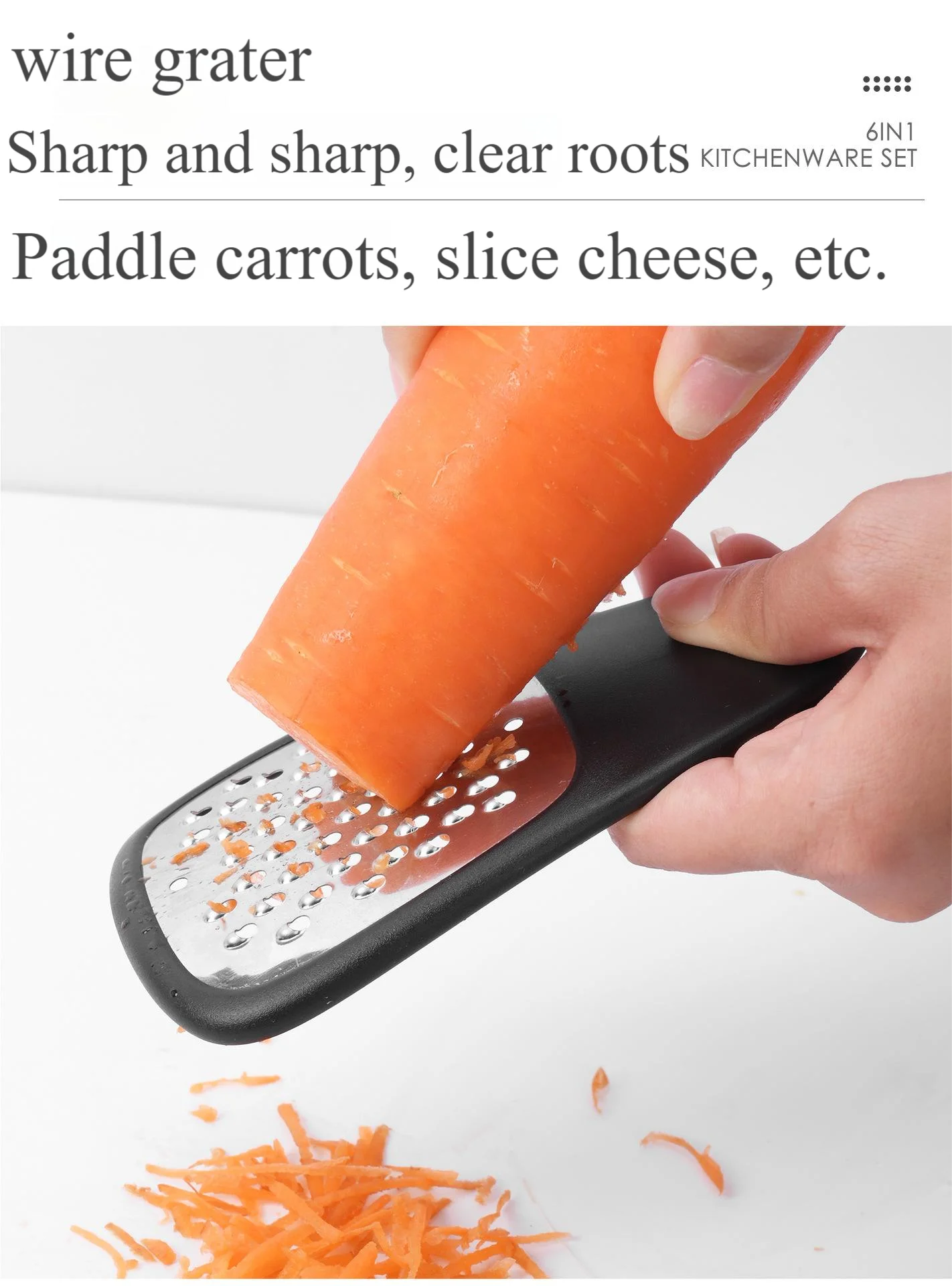 6 - in - 1 Stackable Kitchen Gadget Set | Peeler, Cheese Grater, Garlic Grinder, Bottle Opener, Pizza Cutter, Herb Cutter
