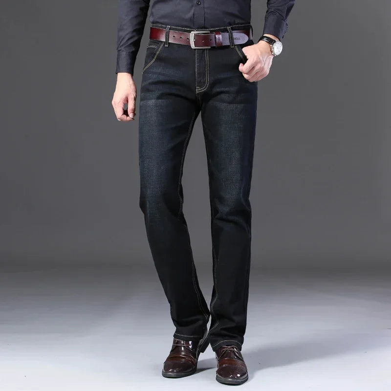 Classic Black Men's Jeans Straight Leg Baggy Plus Size Pants Wear Comfortable Dark Pants Thin Pants for Dad Gift Dad Pants - You Offer