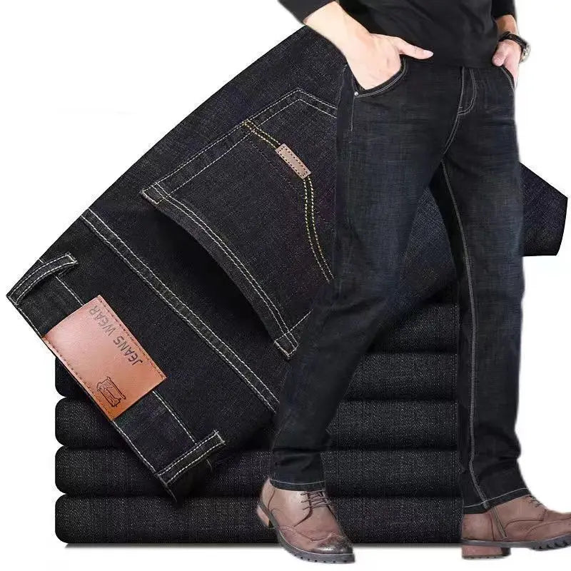 New Men Light Luxury Stretch Slim Fit Pants Comfortable Soft Business Fashion Straight Casual Denim Trousers Male Brand Clothing - You Offer