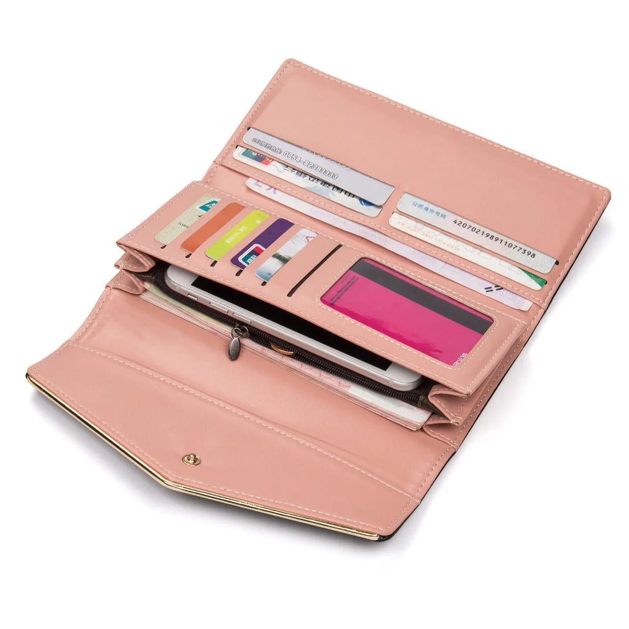 Women Envelope Style Tri-fold Wallet Solid Color Credit Card Holder Coin Money Purse Phone Handbag - You Offer
