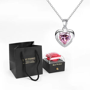 Heart Pendant Necklaces For Women With Rose Flower Gift Box Girlfriend Mother Family Birthday Fashion Romantic Surprise Gifts - You Offer