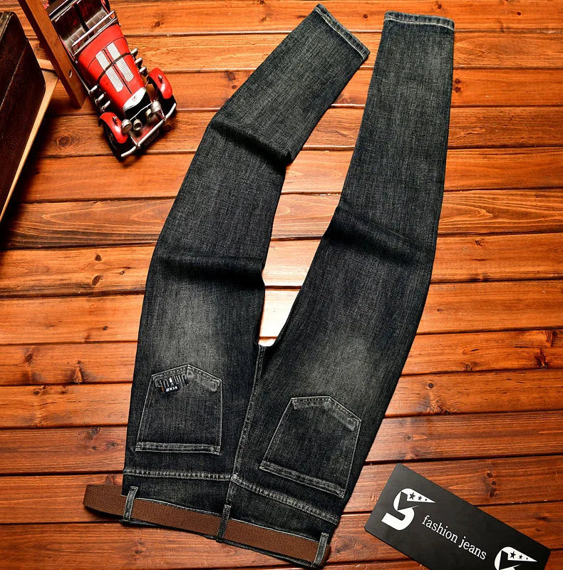 Trendy brand jeans for men in autumn 2025, thick denim, elastic fabric, fashionable street slim fit small leg pants - You Offer