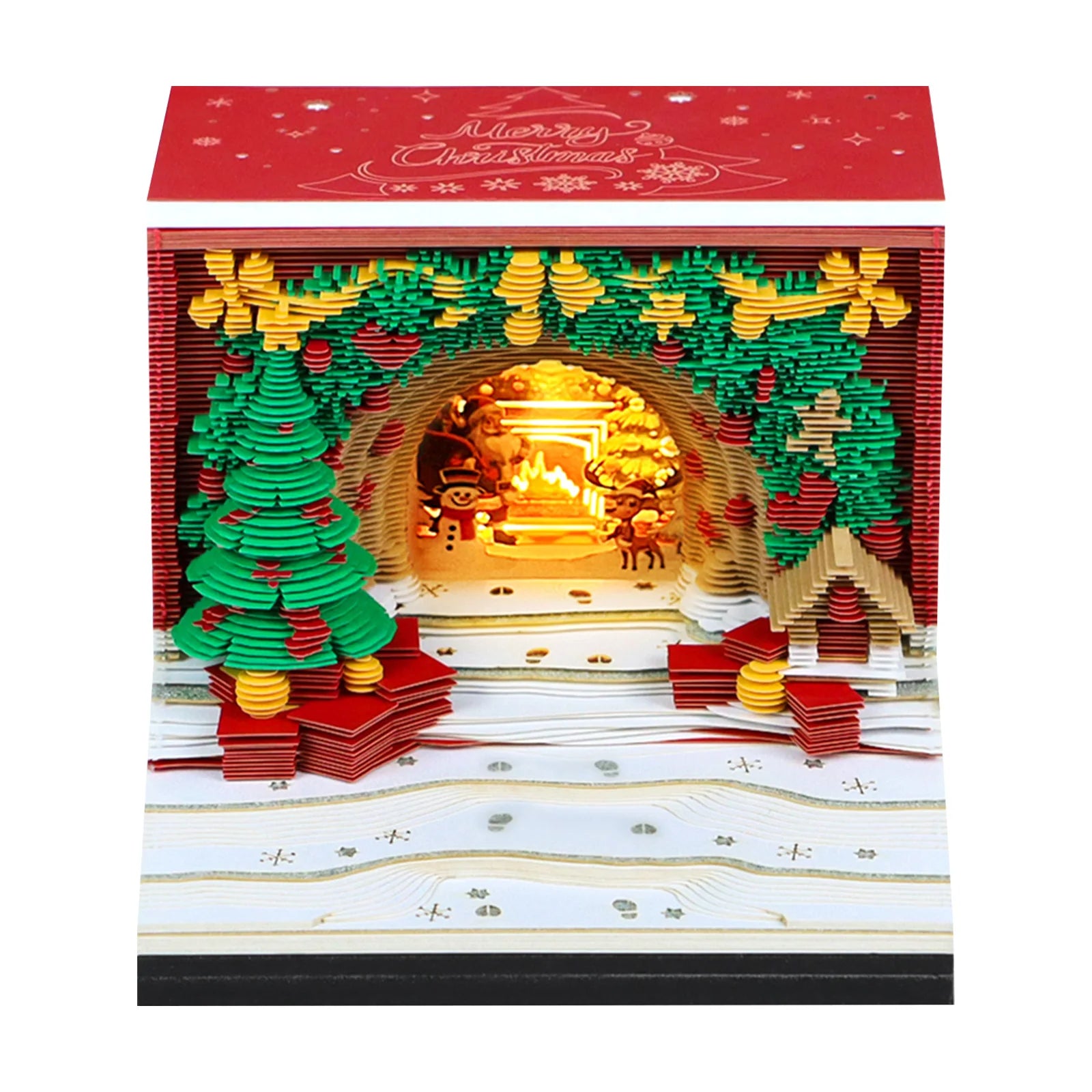 Desk Time Piece Calendar 2026 Desk Calendar With Light 3D Tear-away Calendar Paper Carving Art Memo Pad Notepad Christmas