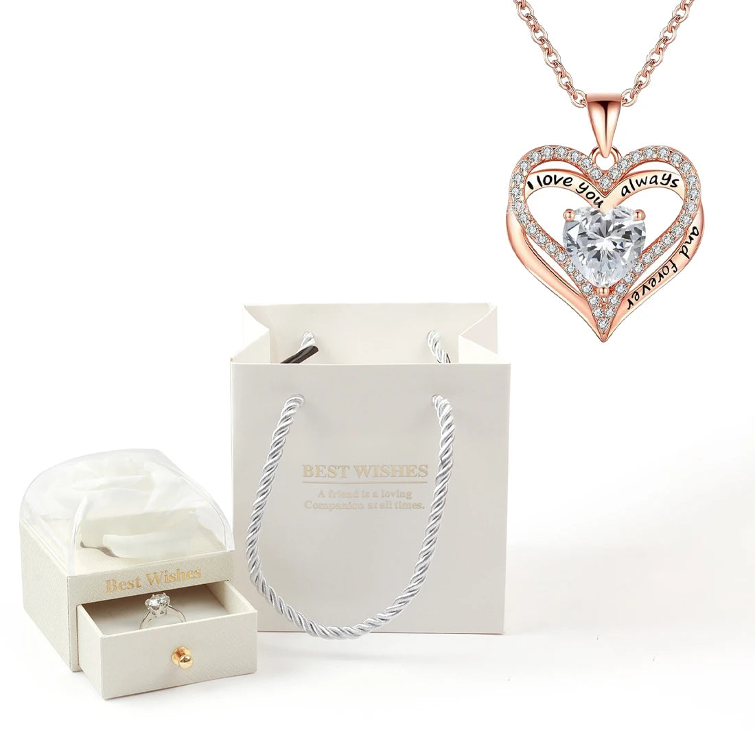 Heart Pendant Necklaces For Women With Rose Flower Gift Box Girlfriend Mother Family Birthday Fashion Romantic Surprise Gifts - You Offer