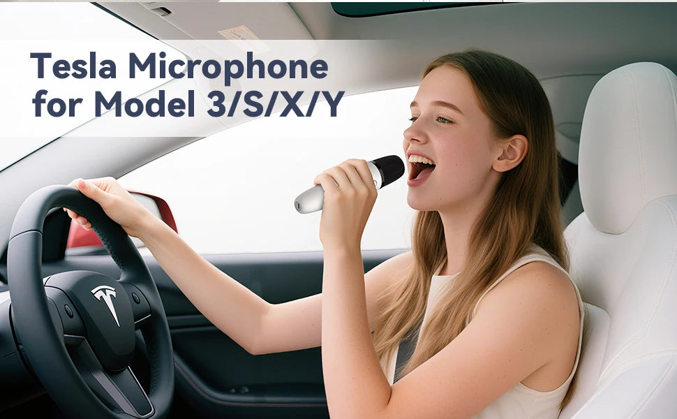 T1-Car Karaoke Microphone for Tesla Model Y/3/X/Cybertruck, Rechargeable Caraoke Mic with USB-A & USB-C Receiver, Plug to Use