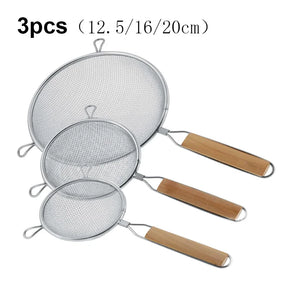 1/3pcs Kitchen baking steel flour sieve kitchen soy milk juice filter sieve filter oil spoon hand-held binaural mesh colander