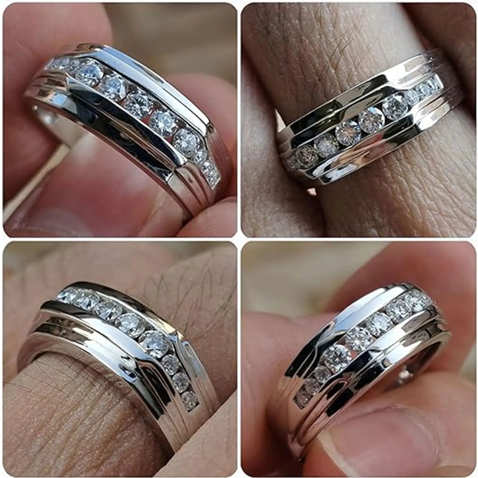 Newshe Full Moissanite Wedding Band for Men 925 Sterling Silver Engagement Rings Pave Round Eternity Promise Ring Size 7-13 - You Offer