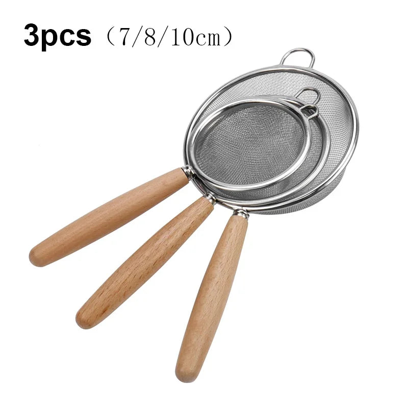 1/3pcs Kitchen baking steel flour sieve kitchen soy milk juice filter sieve filter oil spoon hand-held binaural mesh colander
