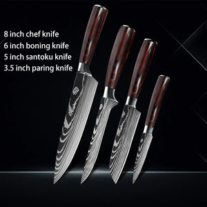 Chef knife 1-10Pcs Set Laser Damascus Pattern Kitchen Knives Sharp Japanese Santoku Slicing Utility Knife Cleaver Boning Knives - You Offer