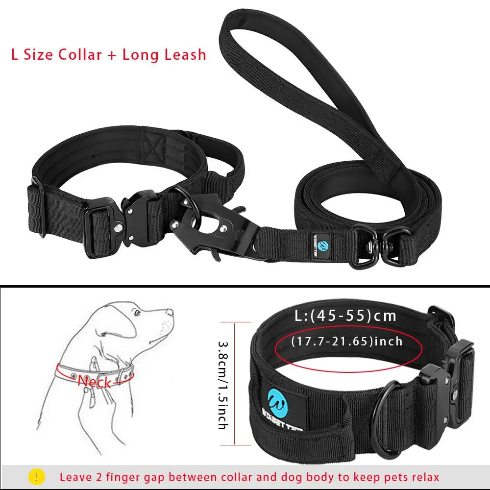 Tactical dog collar leash set leash handle military can dur nylon pit dog, medium large walking training pet accessories