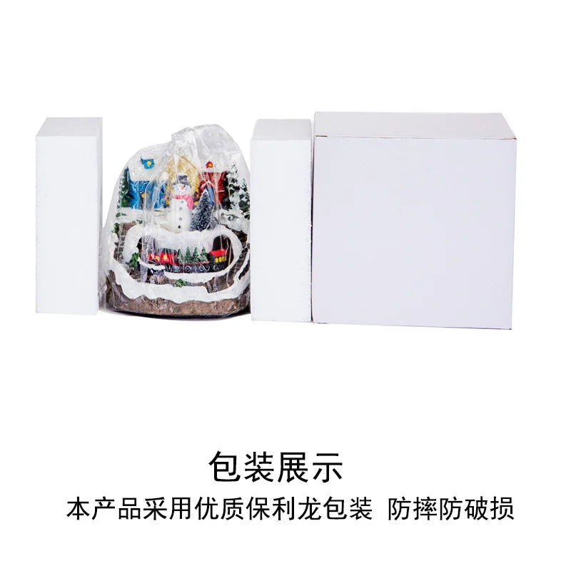 Christmas House Village Electric Music Box Glowing Christmas Snow Village Santa Claus House Miniature Ornaments Xmas Decor