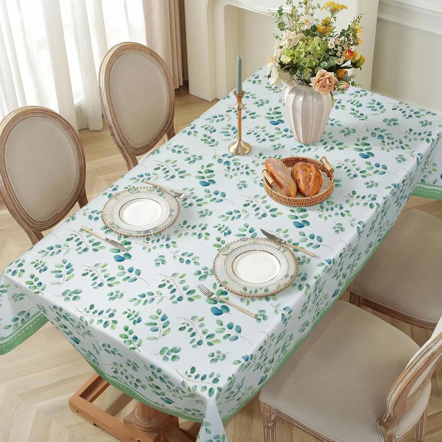 Christmas Poinsettia Waterproof Tablecloth New Year Party Decor Washable Rectangle Tablecloth Wedding Table Navidad Decorations