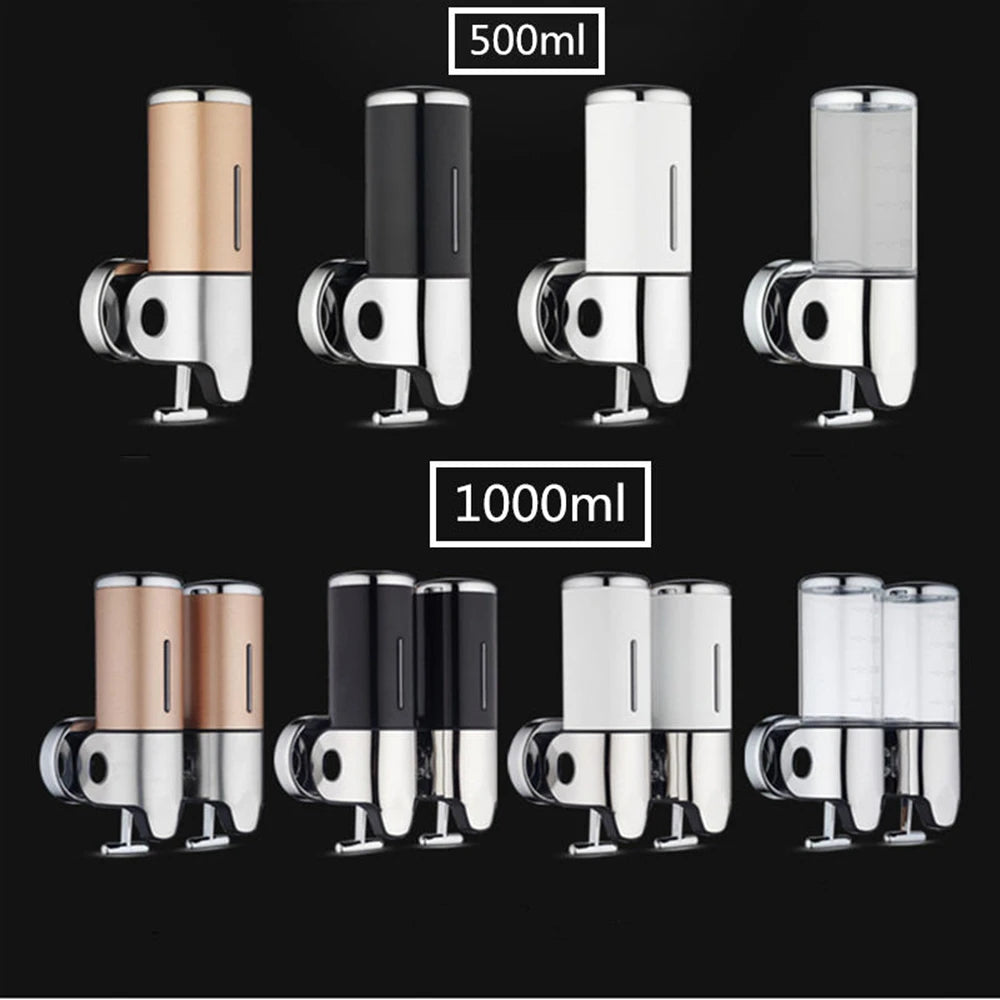 Wall Mounted Shower Dispenser Manual Single/Double Pump Black Shampoo Liquid Kitchen Bathroom Accessory
