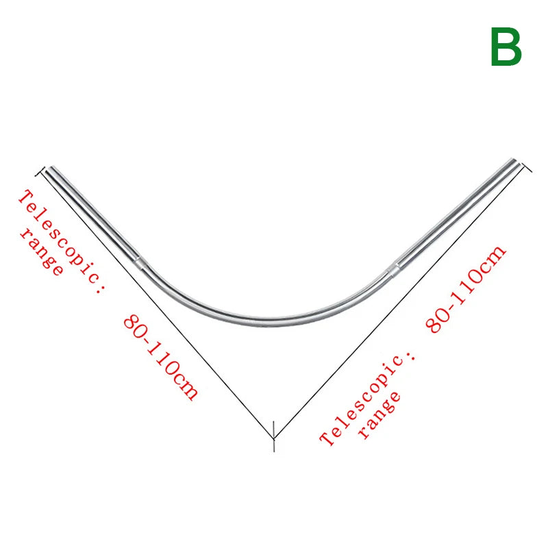 L Shaped Extendable Curved Shower Curtain Rod 3Size Silver Stainless Steel Shower Curtain Poles Punch-Free Bathroom Curtain Rail