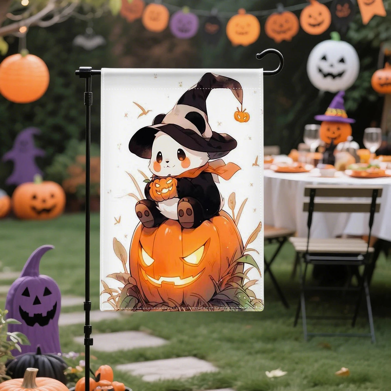 Halloween Skull Pumpkins Double-Sided Linen, 12x18 Inches, Home Outdoor Yard Holiday Party Decorations (Flag Pole Not Included)