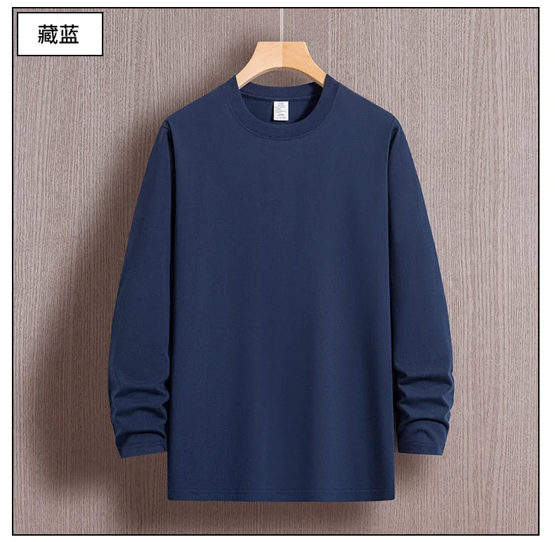 Top Quality 100 % Cotton Fashion Brand Plain Round Neck Trending New T Shirts Men Long Sleeve Tops Casual Classic Mens Clothes