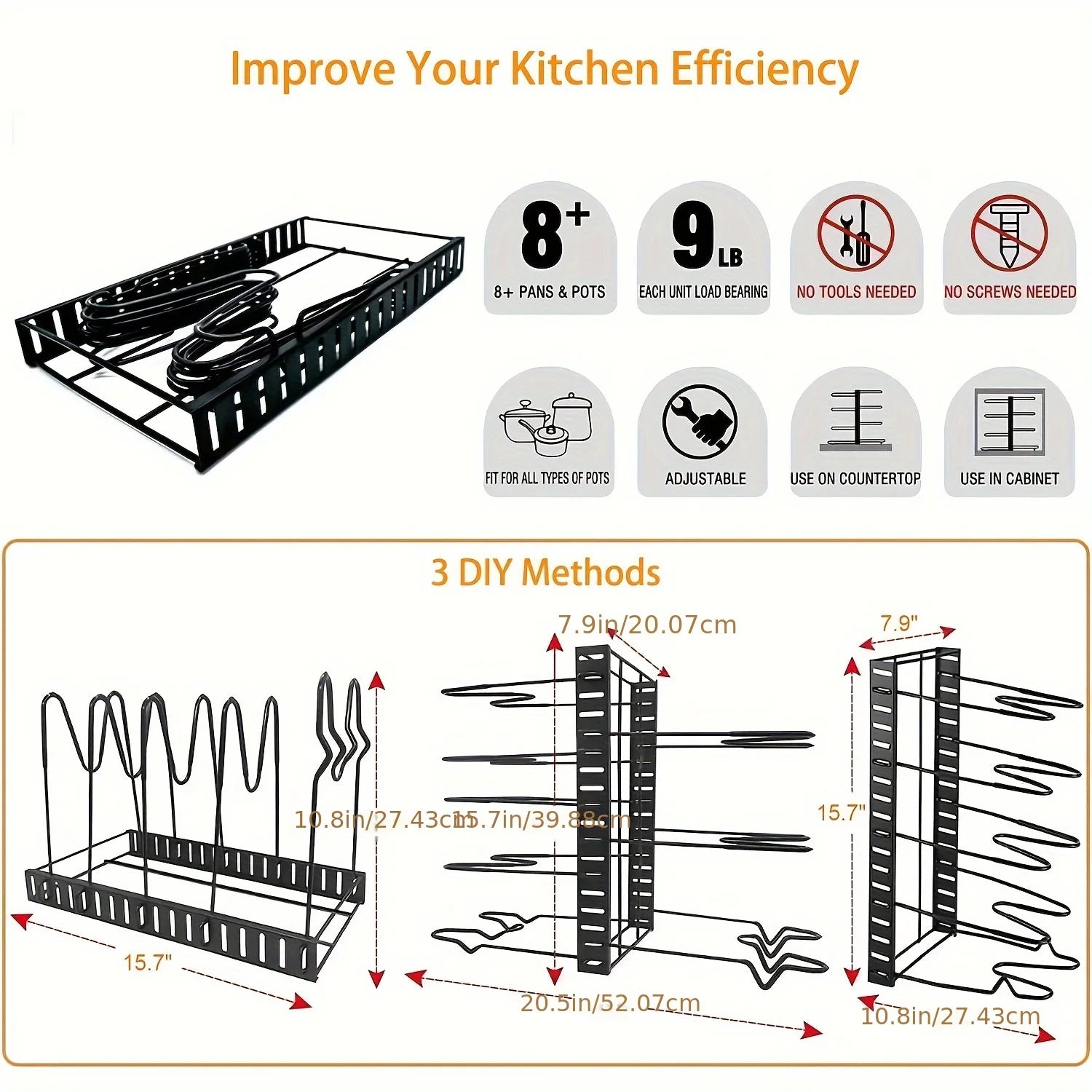 2 Pack Pot Rack, Pot Rack Organizers, Kitchen Organization & Storage Rack, Adjustable Pot Lid Holders & Pan Rack - You Offer
