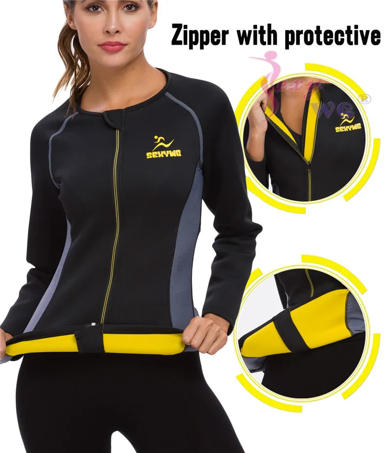 SEXYWG Slimming Body Shaper Fitness Women Neoprene Sauna Jacket Waist Trainer Shapewear Zipper Yoga Shirt Long Sleeve Blouse - You Offer