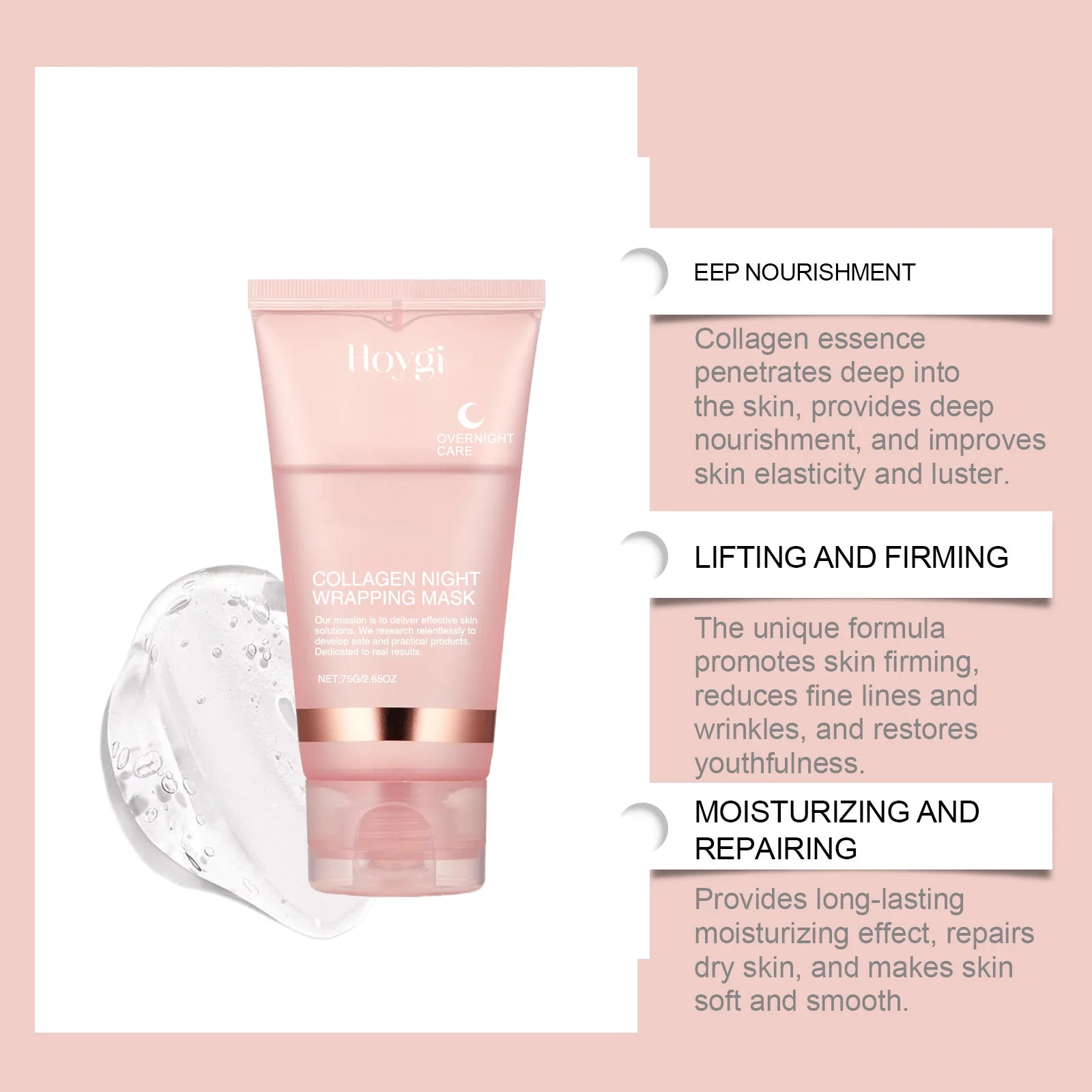 Collagen Peel-off Mask Deep Hydrating Firming Fade Fine Lines Shrink Pores Brightening Overnight Wrapping Mask Face Skin Care