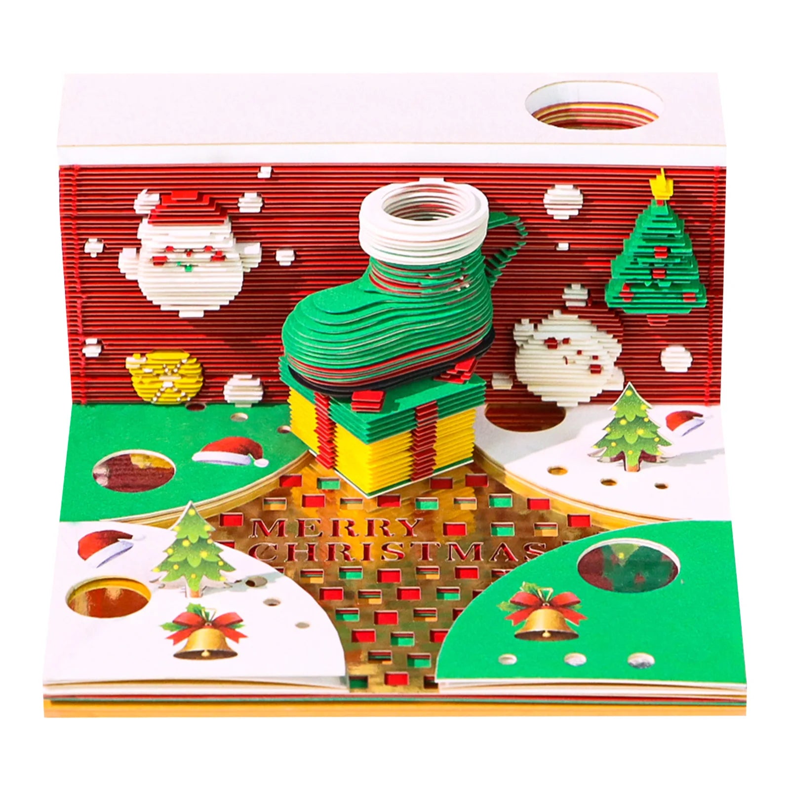 Desk Time Piece Calendar 2026 Desk Calendar With Light 3D Tear-away Calendar Paper Carving Art Memo Pad Notepad Christmas
