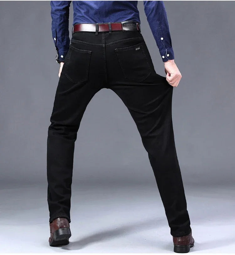 Winter Warm Jeans Men's Thickened Velvet Black Fashion Korean Trousers Plush Velvet Business Casual Straight Denim Pants - You Offer