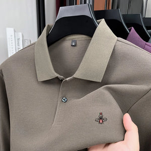 100% pure cotton men's trendy luxury brand autumn long sleeved polo shirt designer teddy bear embroidery business casual T-shirt