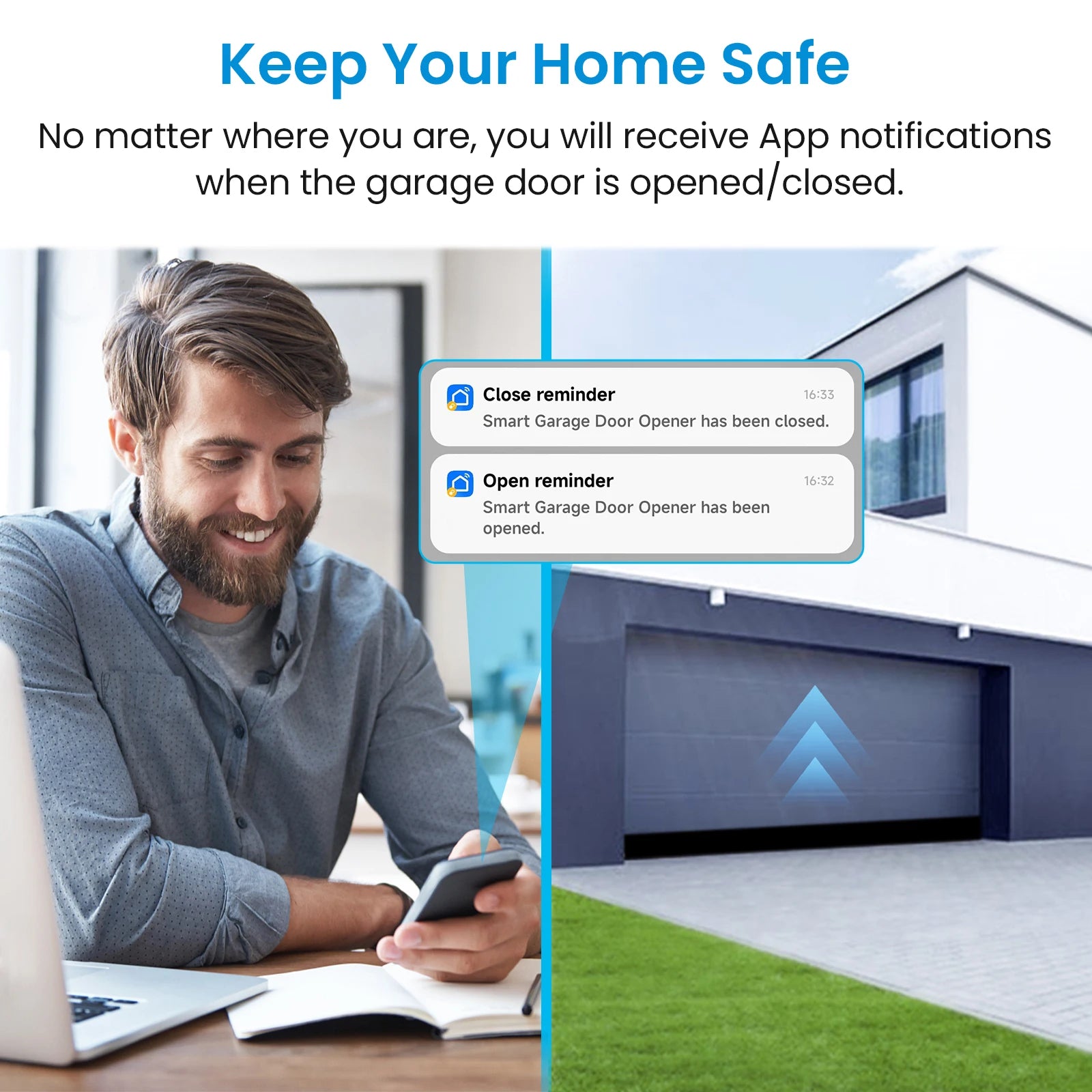 QCSMART ZigBee 3.0 Garage Door Wireless Sensor Opener Controller Tuya Smart Life App Remote Voice Control Google Assistant Alexa