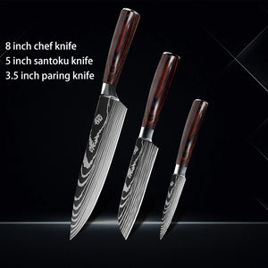 Chef knife 1-10Pcs Set Laser Damascus Pattern Kitchen Knives Sharp Japanese Santoku Slicing Utility Knife Cleaver Boning Knives - You Offer