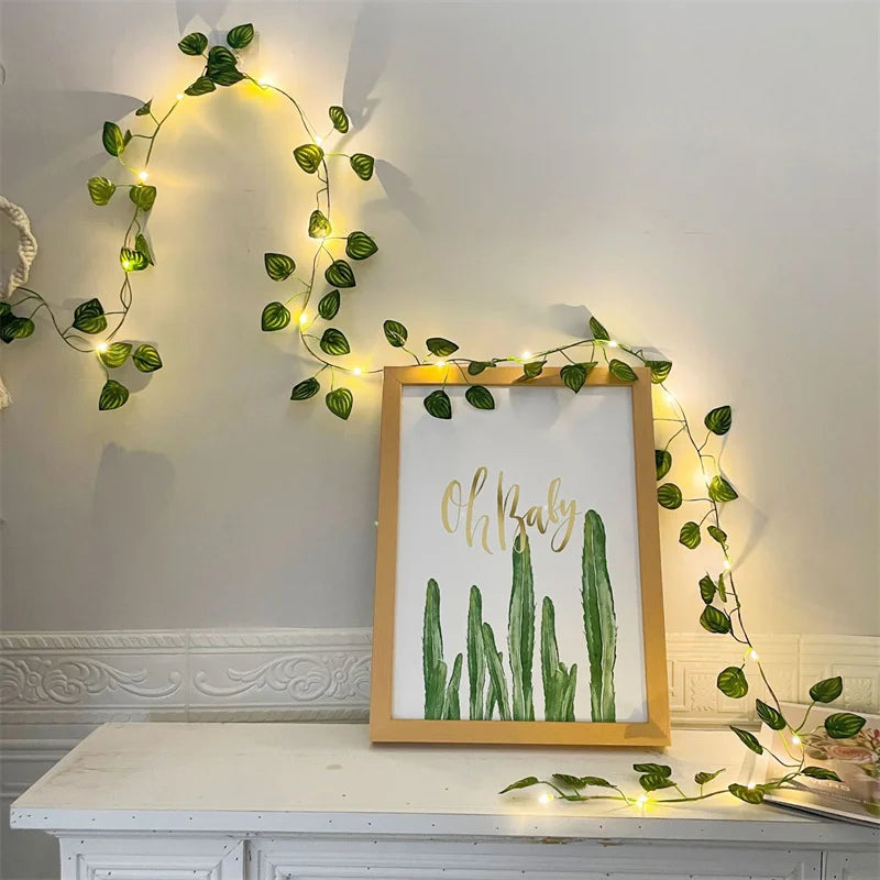 Vine Hanging Garland String Light Artificial Lvy LED StringLight for Bedroom Party Garden Wall Room Battery Powered