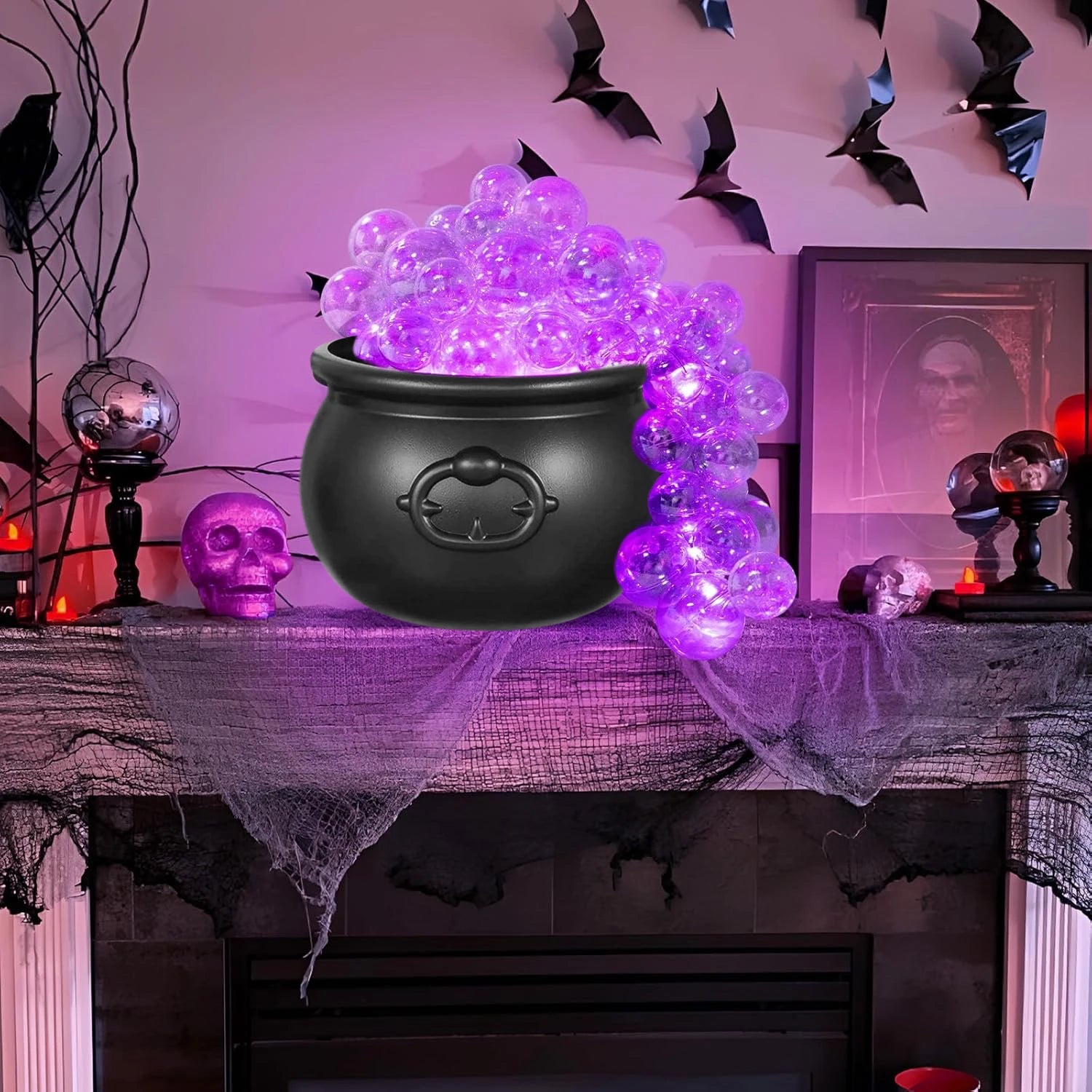 Black Plastic Witches Cauldron Halloween Decorations Indoor ,Black Plastic Bowl Decoration for Home Kitchen Room Party Table