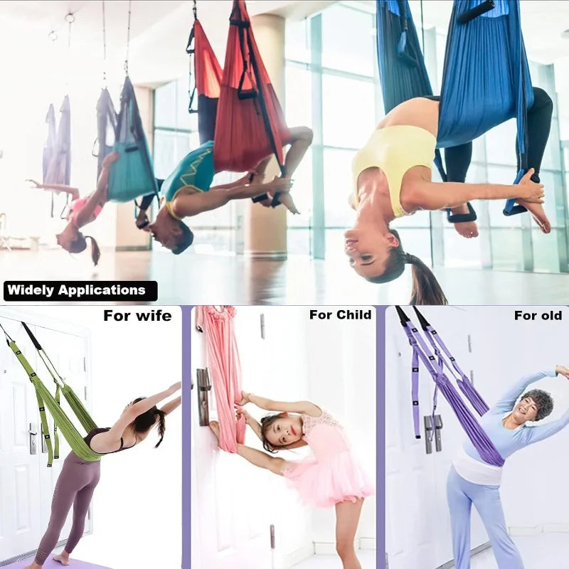 Adjustable Aerial Yoga Hammock Set Pilates Anti-gravity Swing Stretch Strap Dance Fitness Yoga Training Body Shaping Exercises