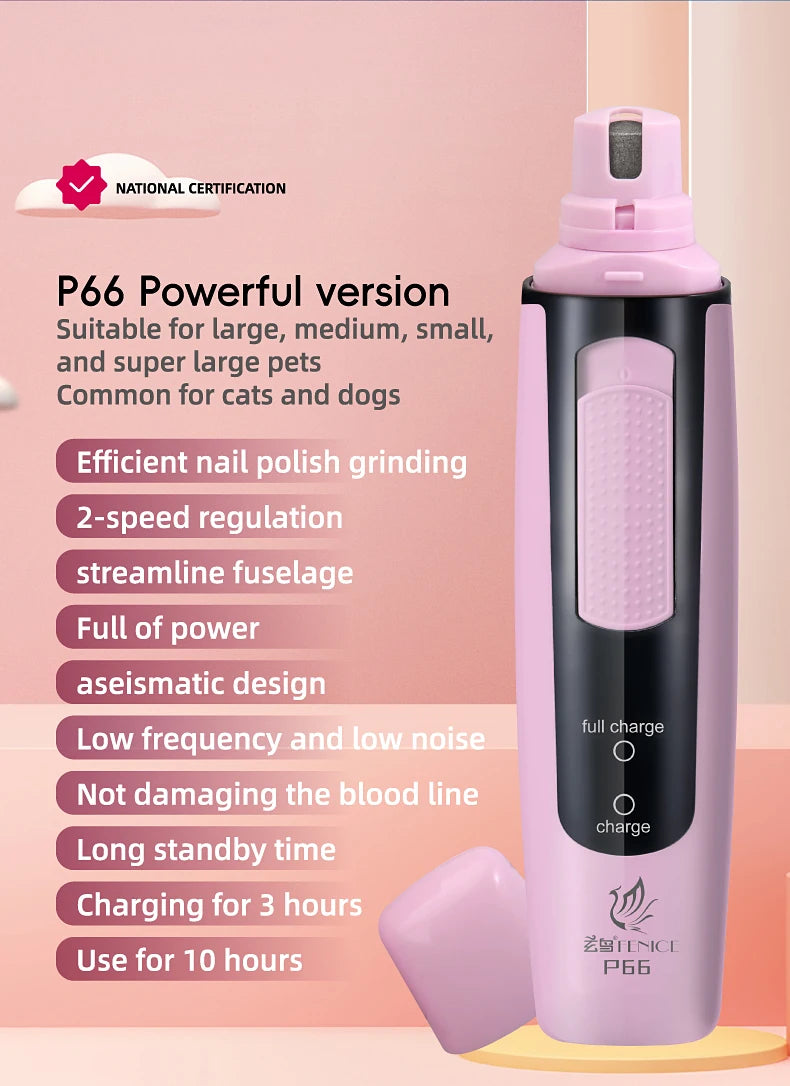 Fenice P66 USB Charging Electric Nail Grinder Rechargeable Quiet Pet Nail Clippers with Free Grinding Wheel for Dogs/Cats/Pets