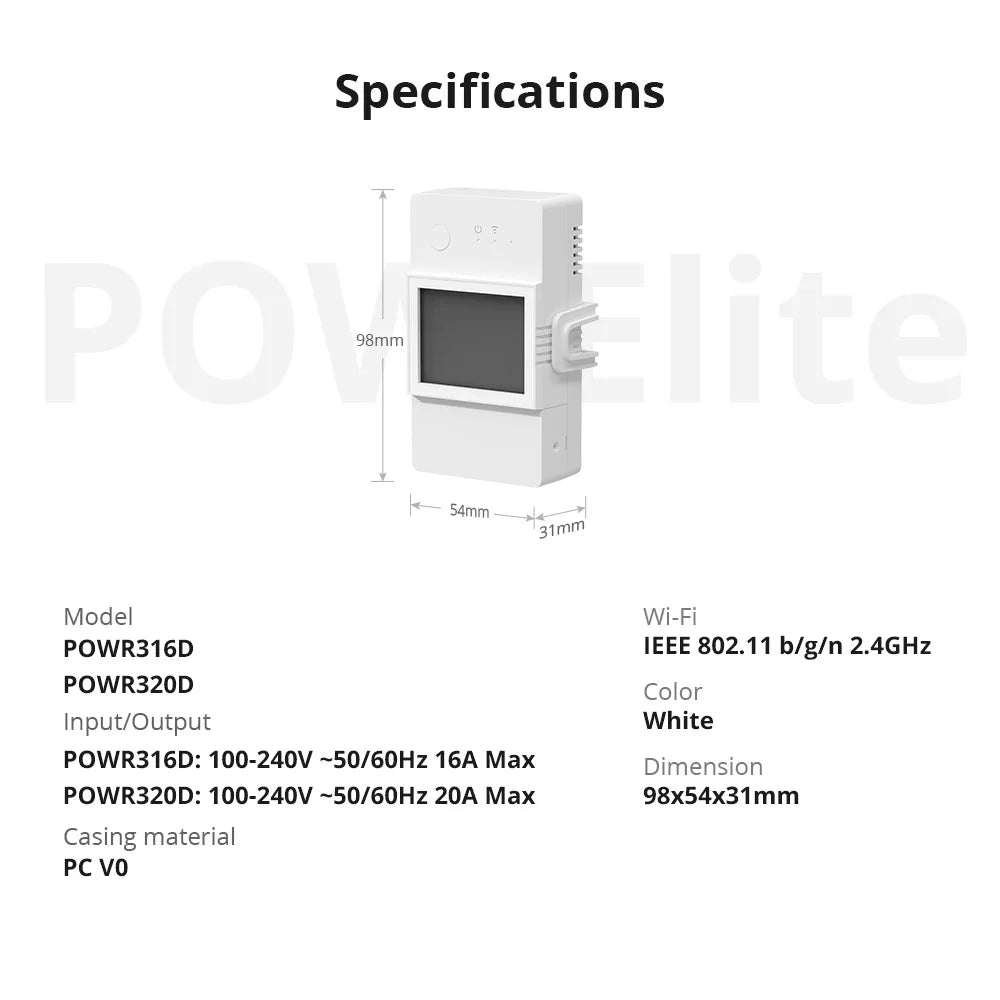 1/5PCS Itead SONOFF POW Elite Smart Wifi Power Switch 16A 20A Wireless Remote Control Switch Monitor Energy Usage via e-WeLink
